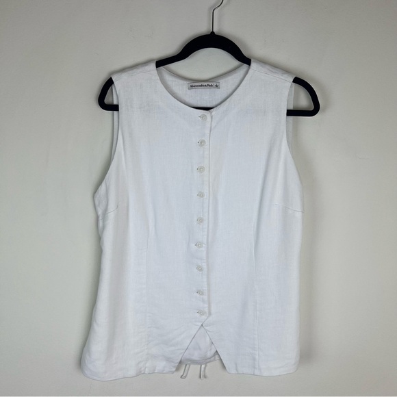 Abercrombie & Fitch Mara Button Down Linen Vest Top White Size L - Picture 6 of 8